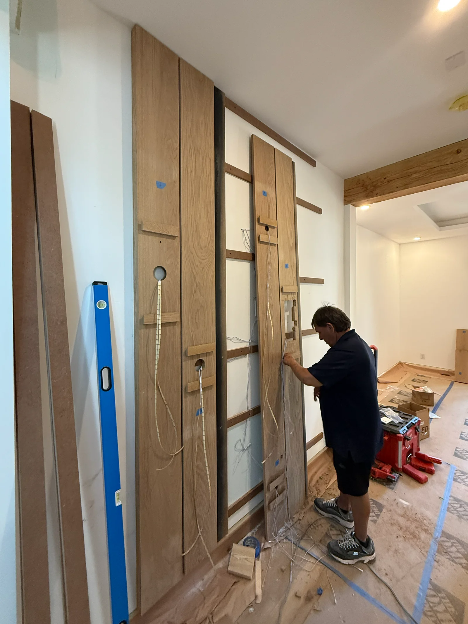 Accent wood wall installation in a residential interior