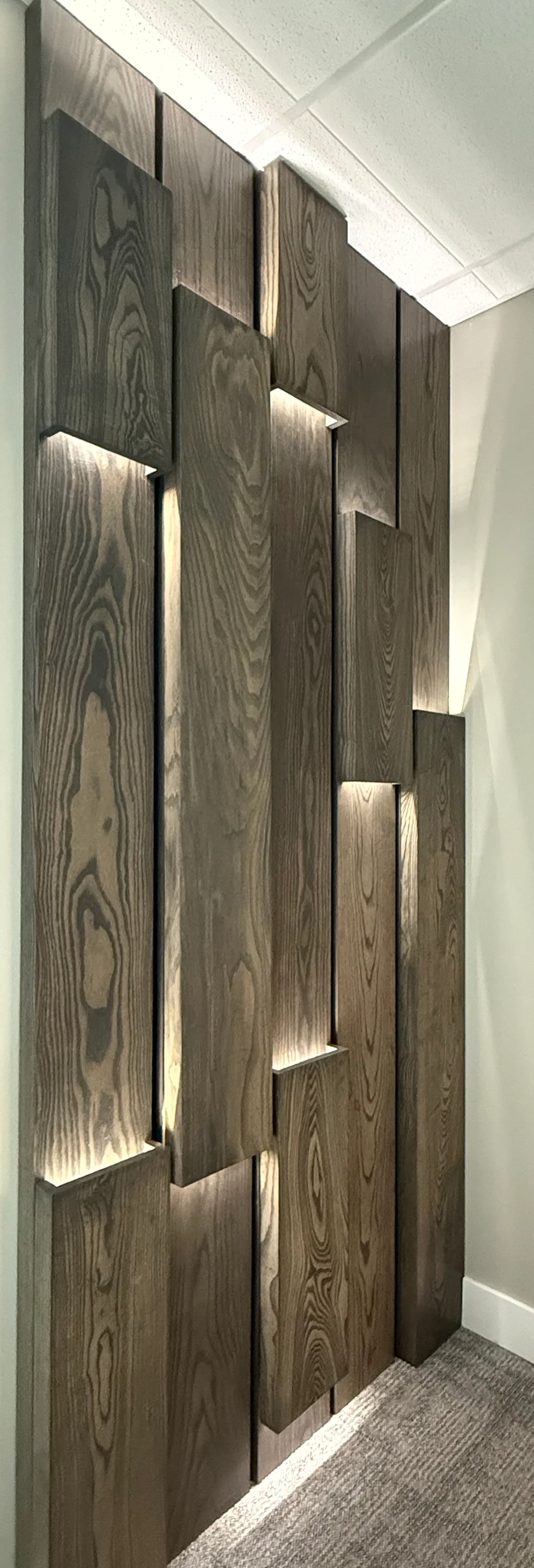 Rendered concept preview of a custom wood wall feature